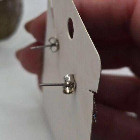 "5/$25" Pair of Mismatched Silver Rhinestone Fancy Stud Post Earrings - Picture 5 of 5